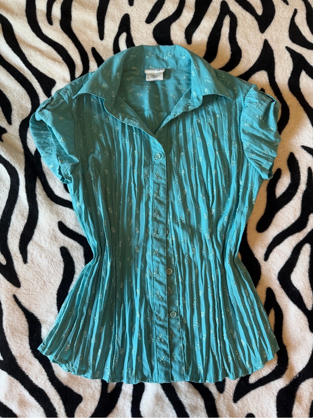 East 5th Teal Pleated Button-Front Blouse